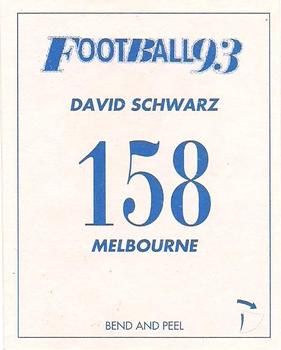 1993 Select AFL Stickers #158 David Schwarz Back